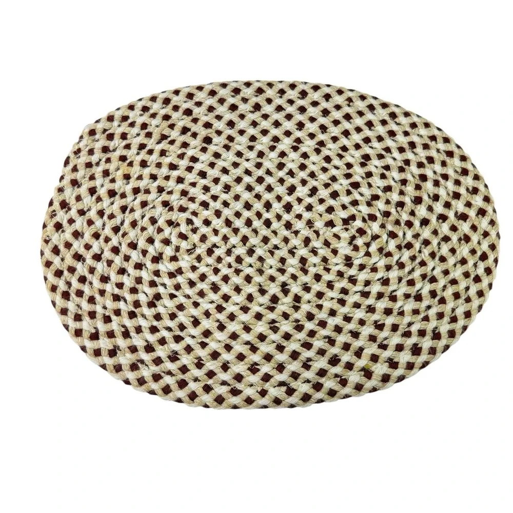 4 Braided Rug Oval Placemats Burgundy Cream Earth Tones 13